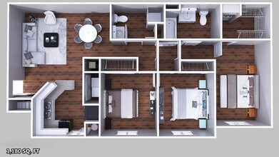 3 Beds, 2 Baths Model 308 floor plan